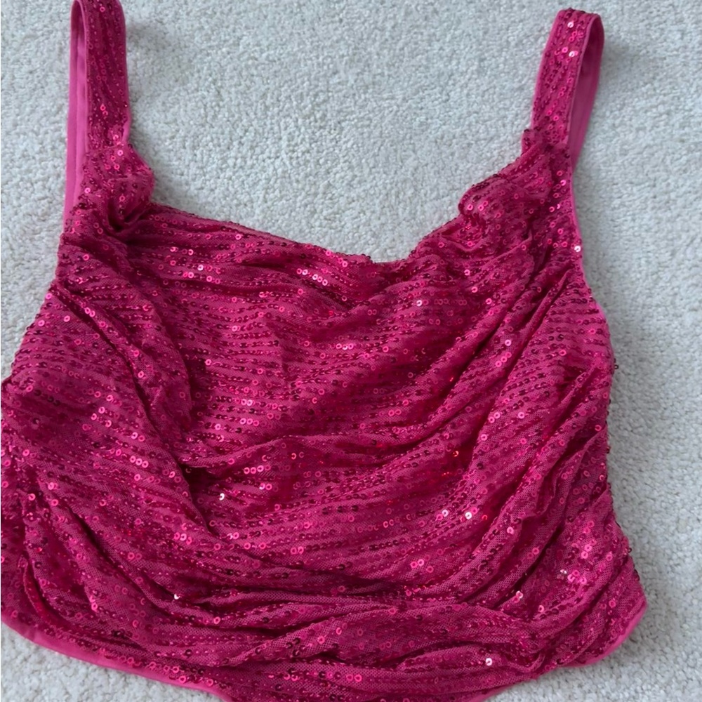 SHEIN Pink Ruched Sequin Top